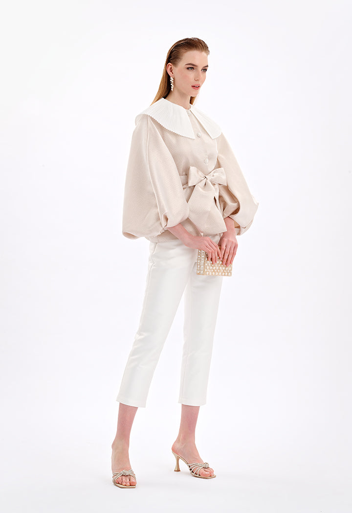 Choice Textured Pleated Collar Jacket Gold-Beige