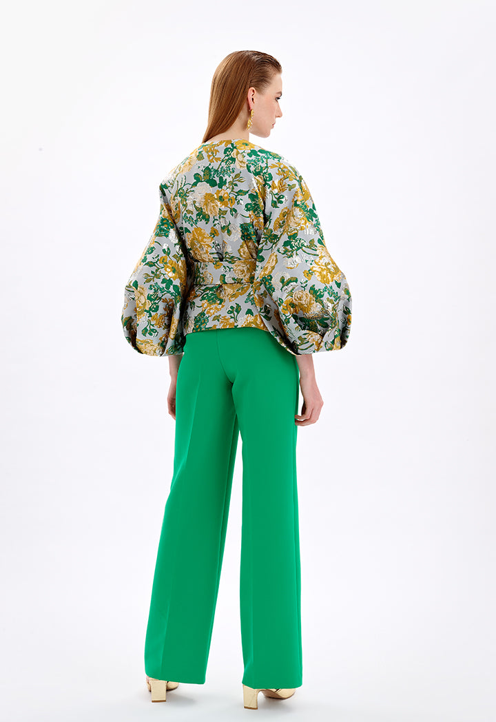 Choice Short Jacquard Textured Jacket Green