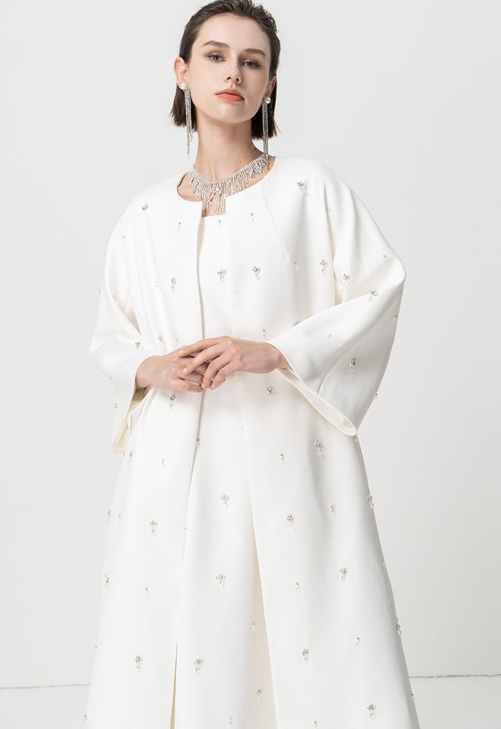 Choice  Long Sleeves Embellished Rhinestone Maxi Abaya Offwhite