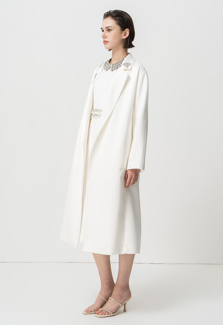 Choice Solid Outerwear With Collar-Embellished Offwhite