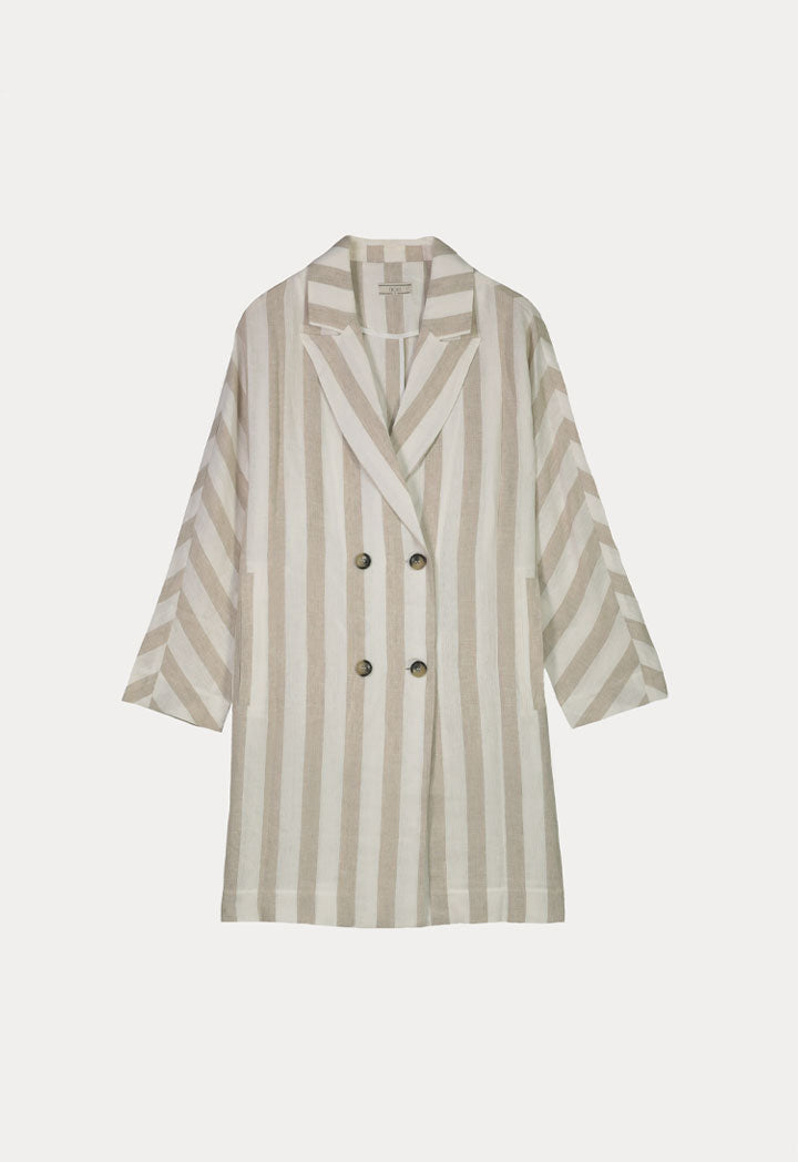 Choice Double Breasted Striped Notched Lapel Blazer Beige
