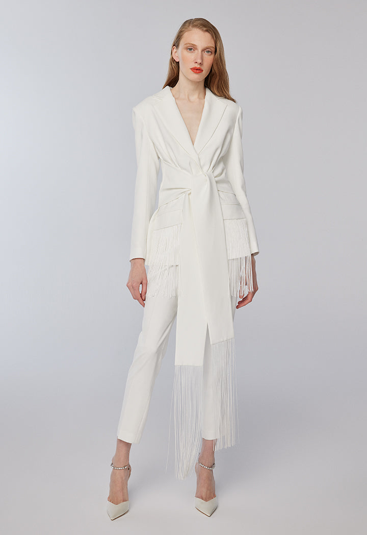 Choice Twisted Front Fringed Blazer Off White