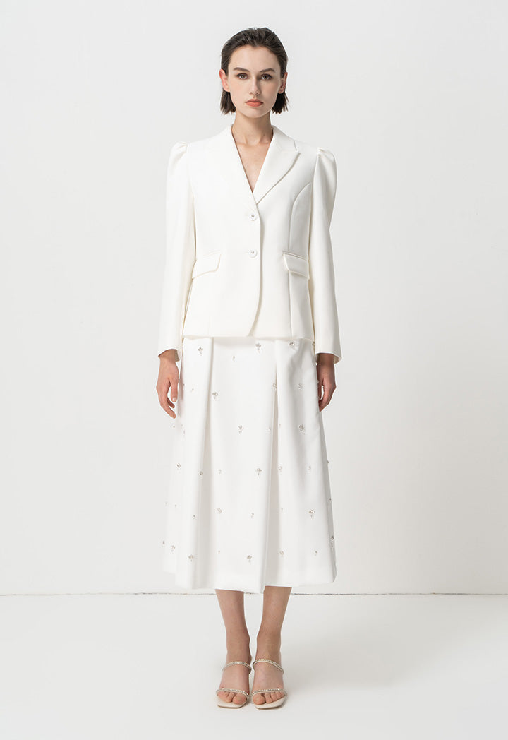 Choice Solid Long Puff Sleeves Blazer Offwhite
