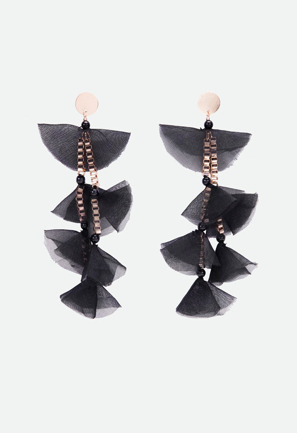 Choice Box Chain With Mesh Fabric Earrings Black - Wardrobe Fashion