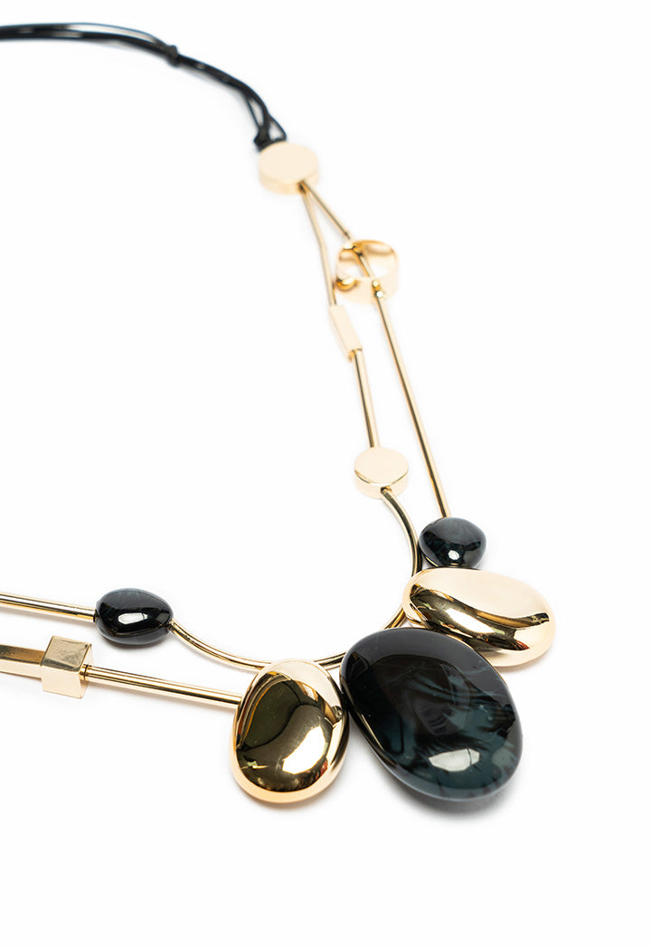Choice Multi Gold Plated Crimps Charm Stones  Necklace Gold  - Black