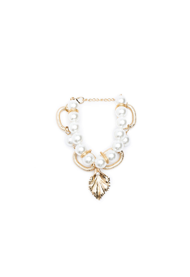 Choice Pearl Gold Tone Chain Link Bracelet White-Gold