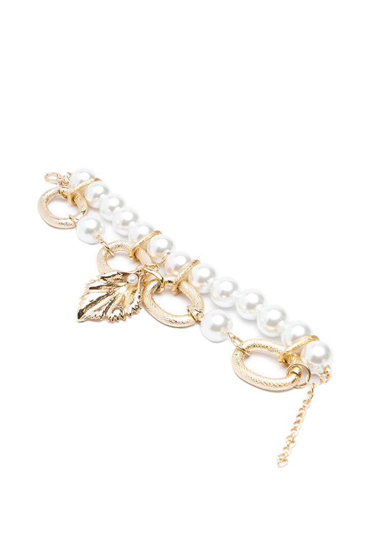 Choice Pearl Gold Tone Chain Link Bracelet White-Gold