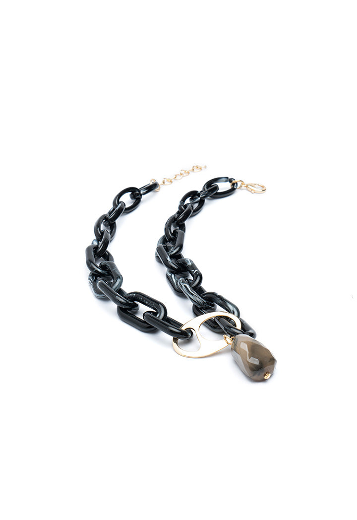 Choice Irregular Stone Chunky Link Chain Necklace Gold  - Black