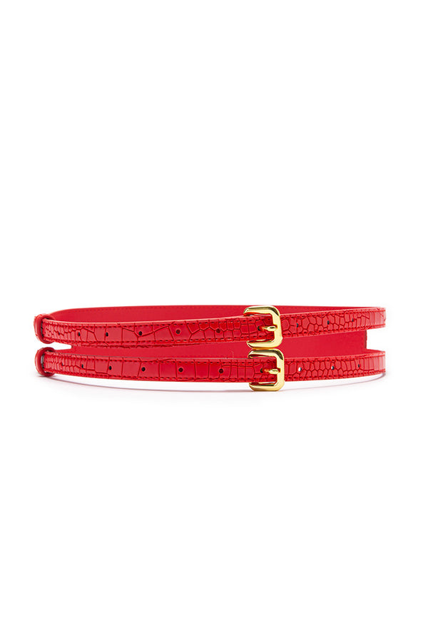 Choice Croc Textured Double Buckle Belt Red