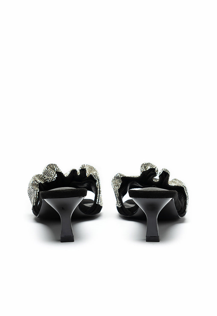 Choice Studded Rhinestones Ruched Vamp Slides Sandals Black - Silver