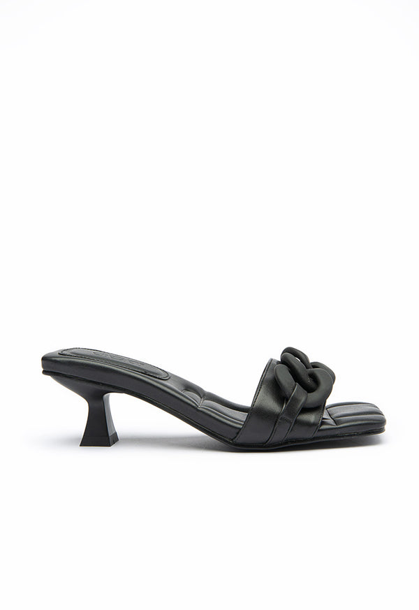 Choice Square Open Toe Chunky Link Vamp Mules Black