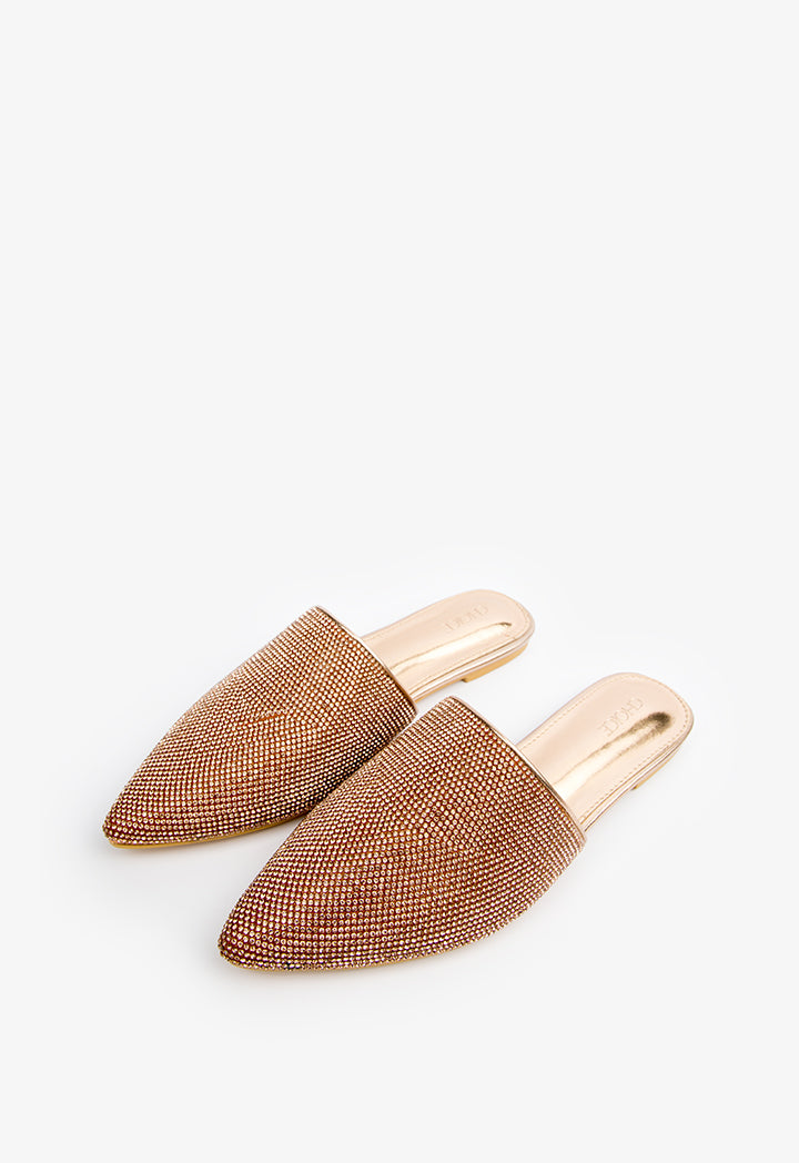 Choice Pointed Toe Flat Sparkling Mules Gold