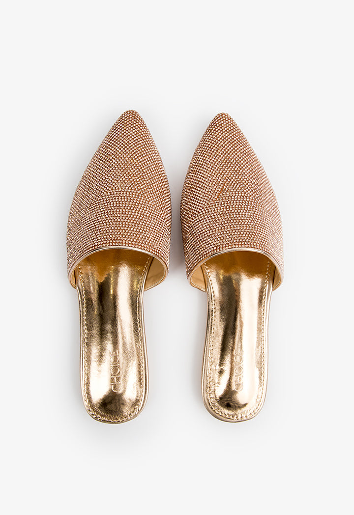 Choice Pointed Toe Flat Sparkling Mules Gold