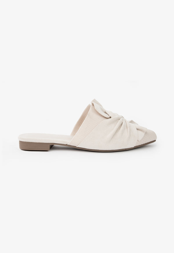 Choice Solid Fabric Bow Mules Beige