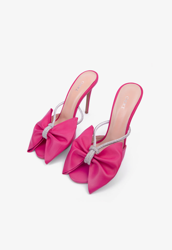 Choice Open Toe Crystal Bow Heels Fushia