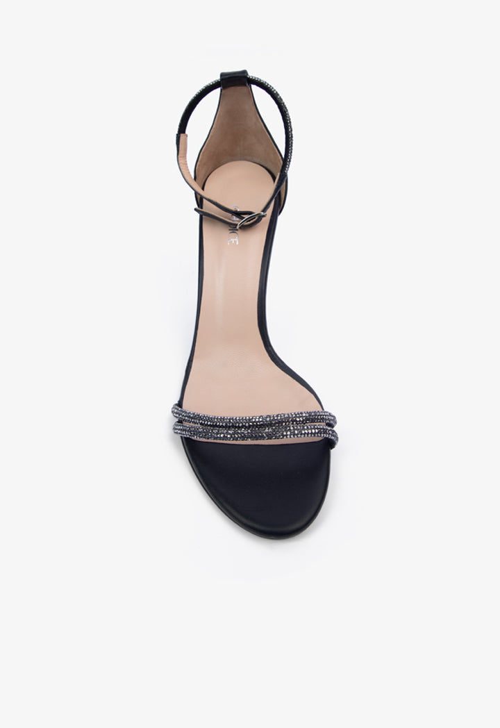 Choice Crystal Embellished Double Strap Heels Black