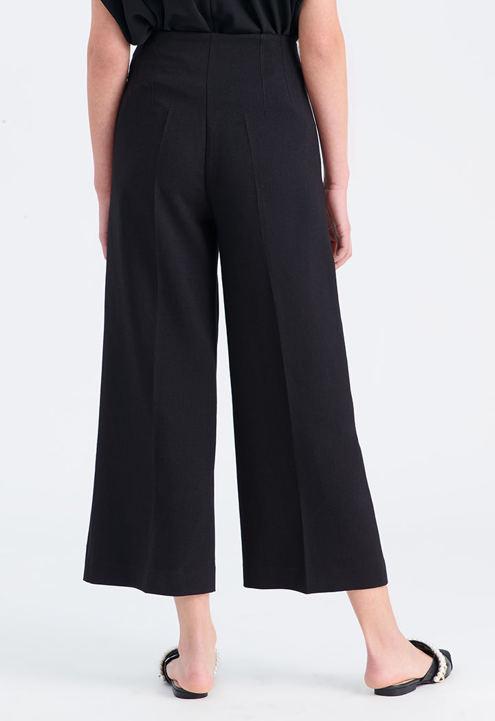 Choice Solid Pleated Culottes Black