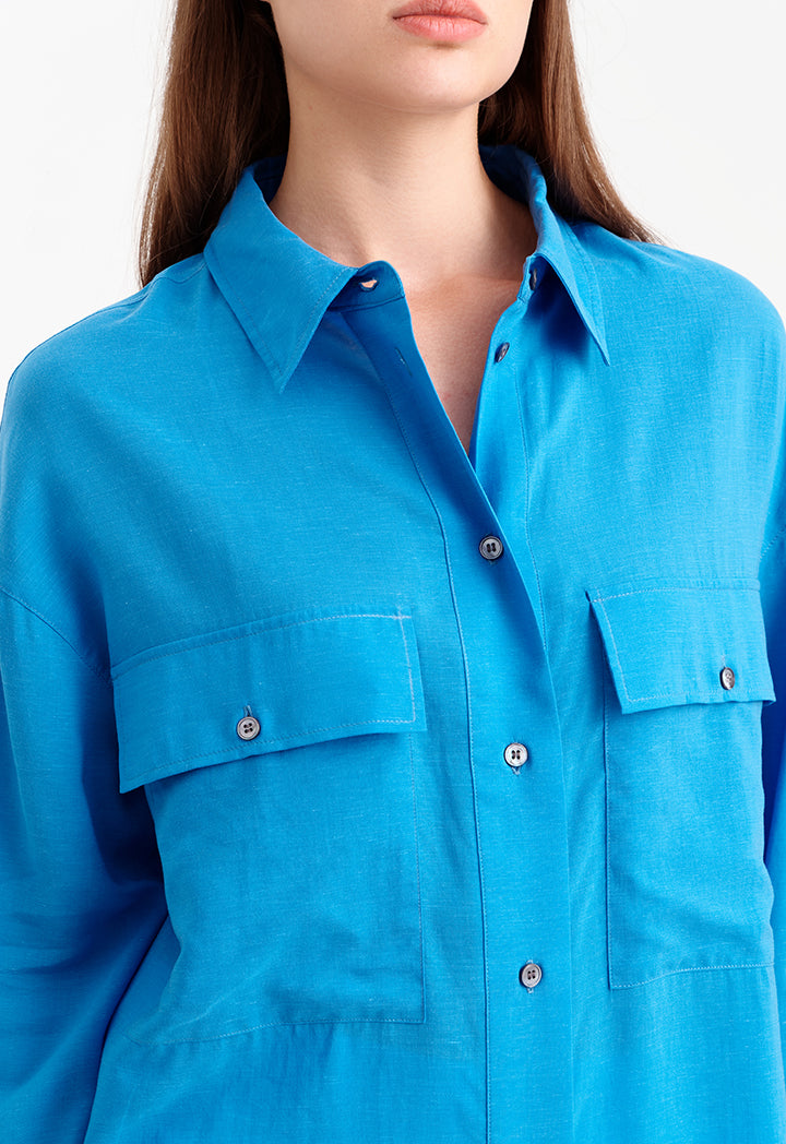 Choice Basic Double Pocket Shirt Blue