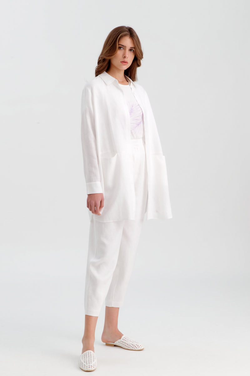 Choice Solid Oversize Shirt With Pockets Off White