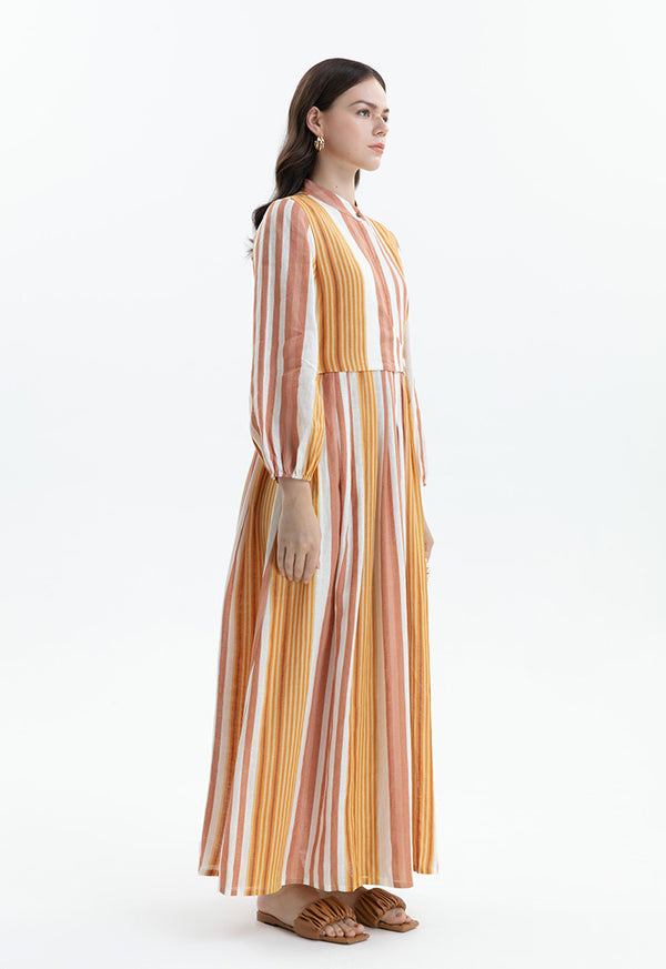 Choice Striped Belt Detail Dress Multi Color