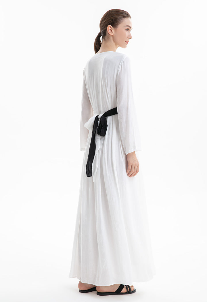 Choice Textured Maxi Dress with Long Sleeves Off White