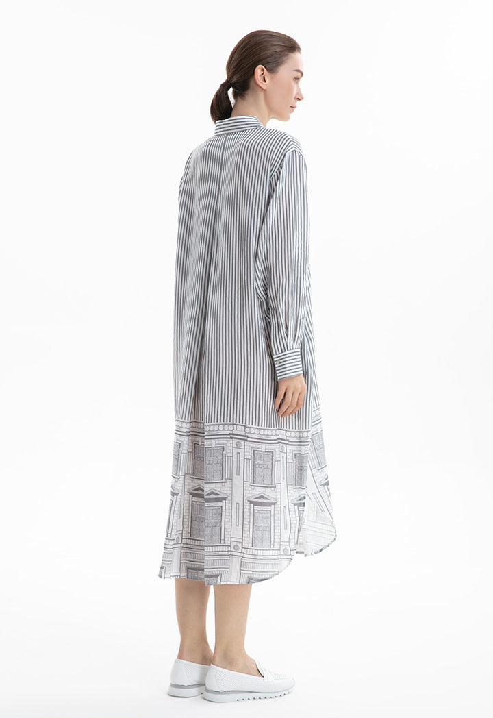 Choice Contrast Pattern Midi Striped Dress Print