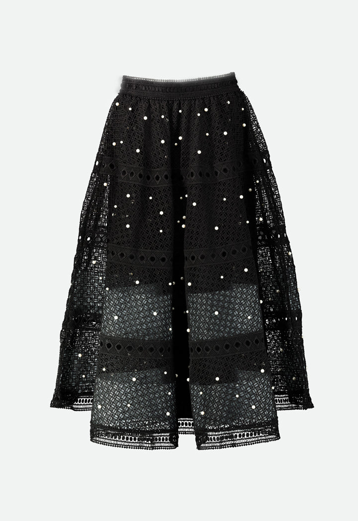 Choice Pearl Studded Schiffli Skirt Black