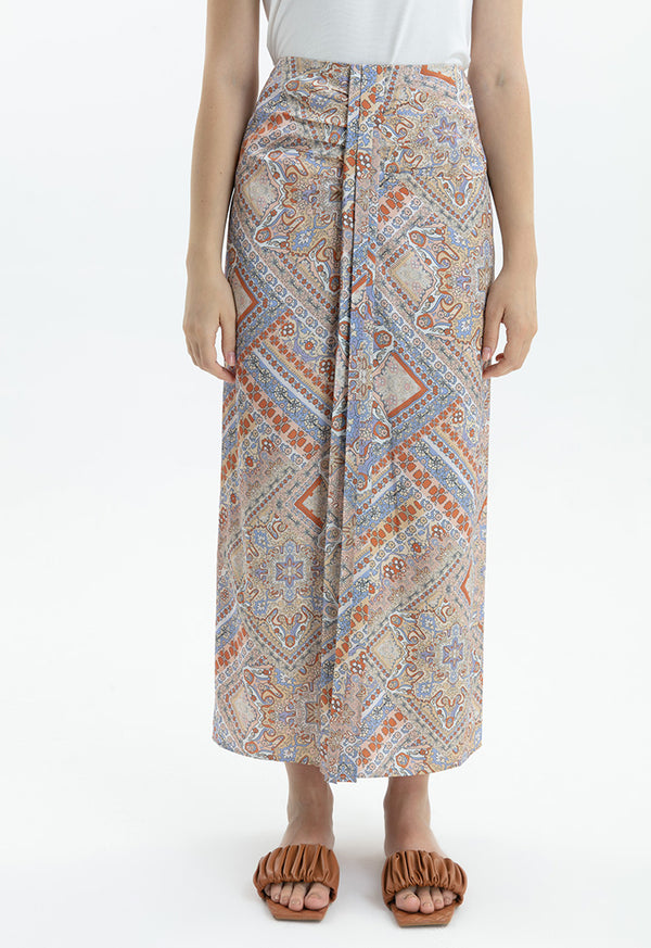 Choice Printed Draped Detail Skirt Multi Color