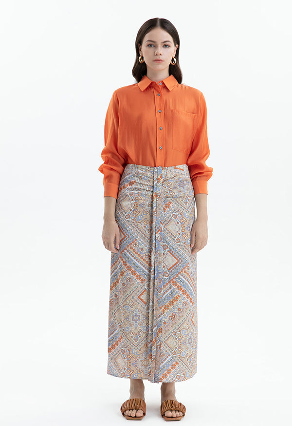 Choice Printed Draped Detail Skirt Multi Color