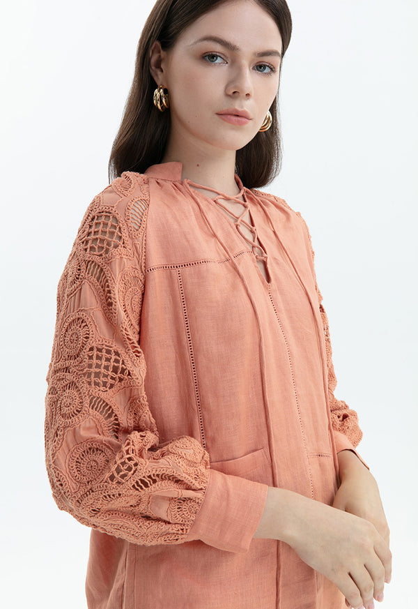 Choice Lace Detail Embroidered Blouse Sulphur