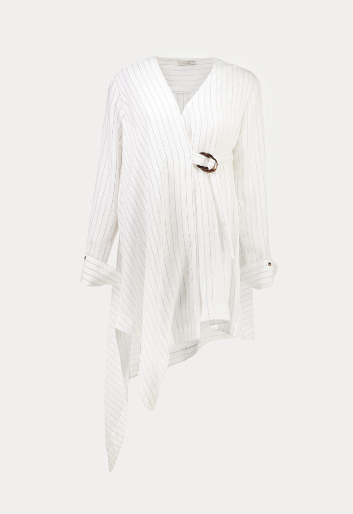 Choice Striped Asymmetrical Blouse Off White