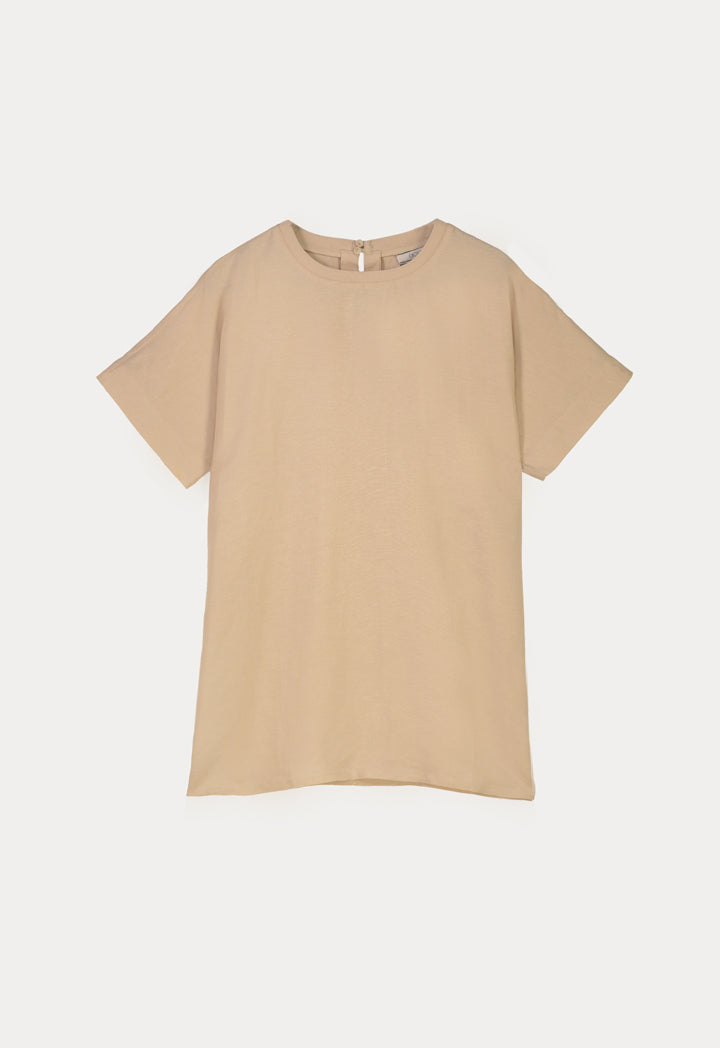 Choice Solid Basic Ribbed Crew Top Beige