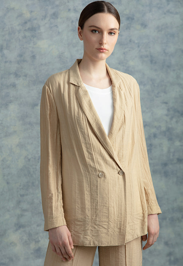 Choice Solid Double Breasted Blazer Sand Beige