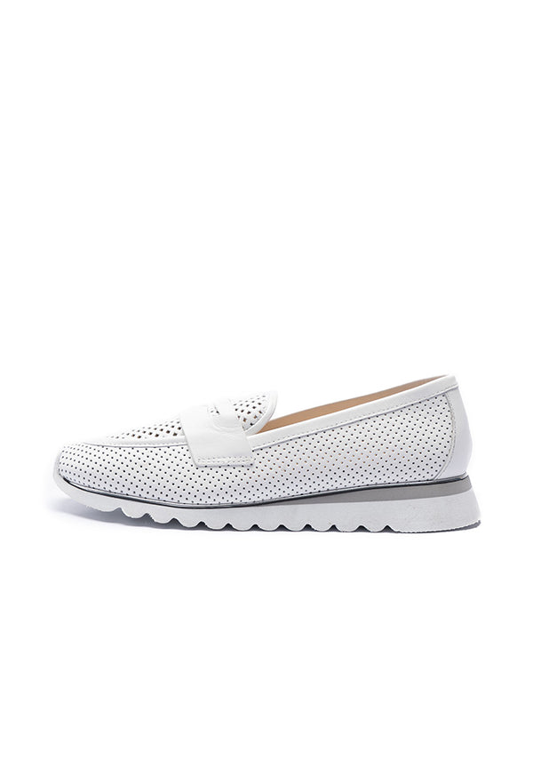 Choice Breathable Real Leather Slip On Loafers White