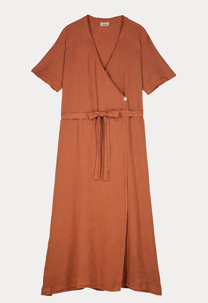Choice Asymmetrical Front Dress With Shell Button Brown