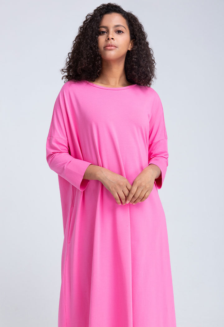 Choice Drop Shoulder Solid Knitted Dress Fuchsia