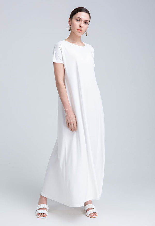 Choice Short Sleeve Maxi Dress Off White