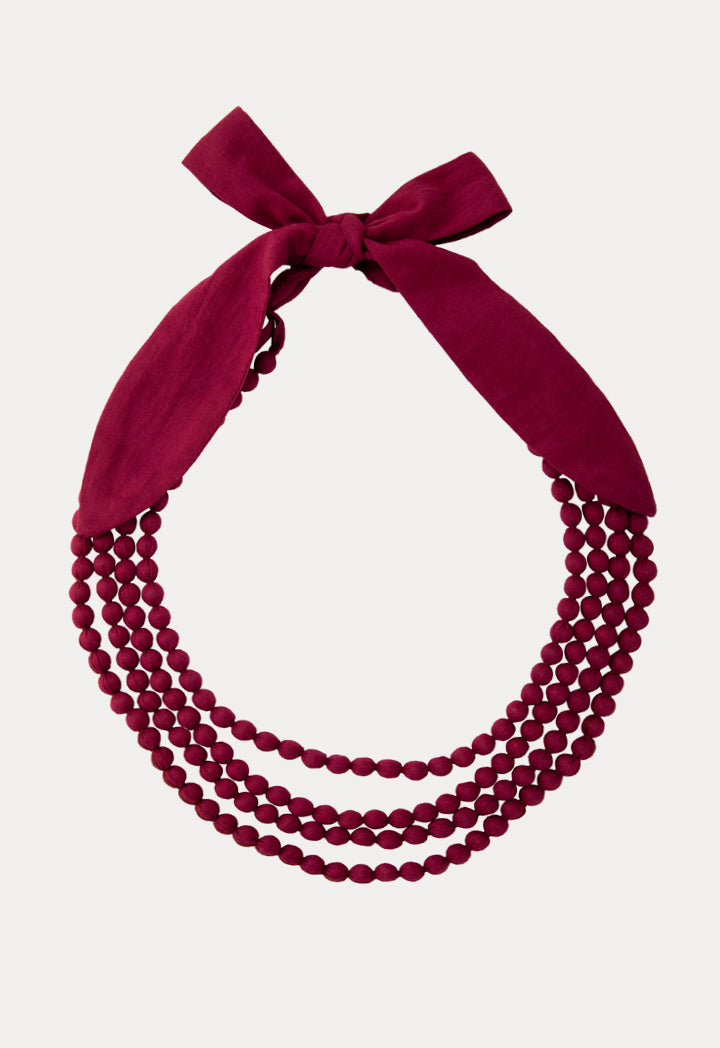 Choice Fabric Beaded Layered Necklace Burgundy - Wardrobe Fashion