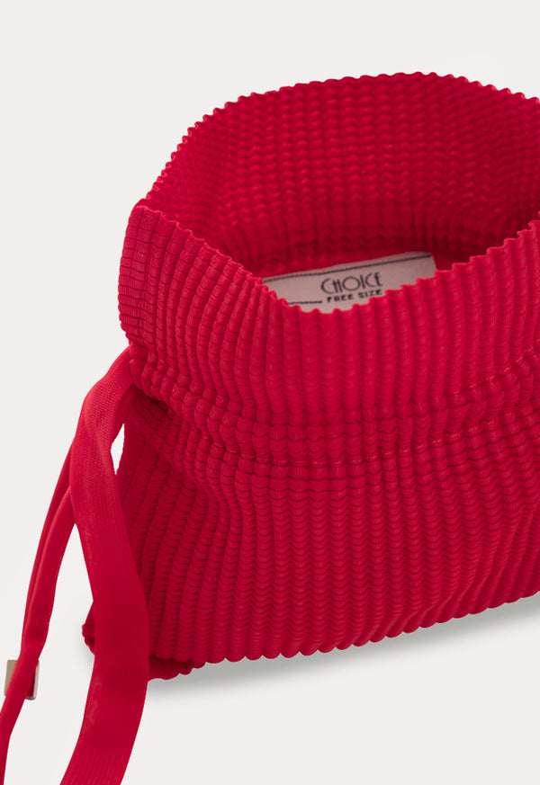 Choice Textured Drawstring Pouch Bag Red - Wardrobe Fashion