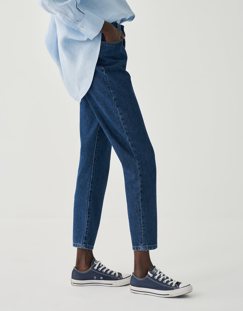 Kk Design Cropped Solid Denim Jeans Navy Blue