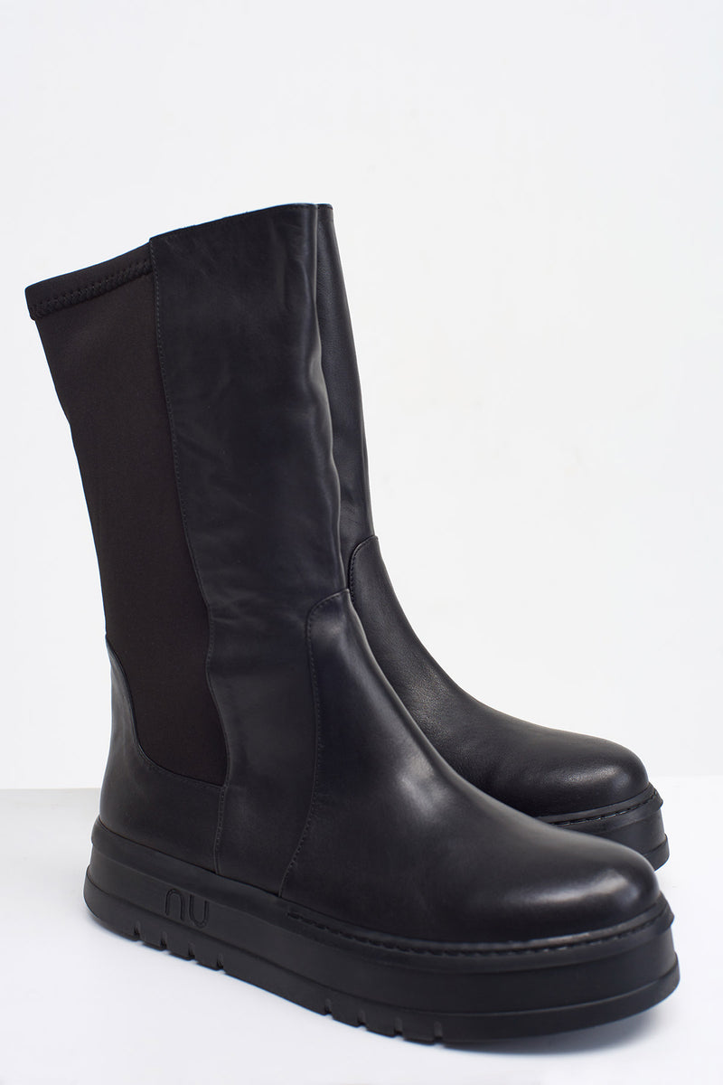Nu Pu Leather Boots Black
