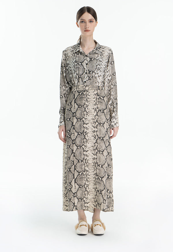 Choice All Over Snake Printed Dress Offwhite