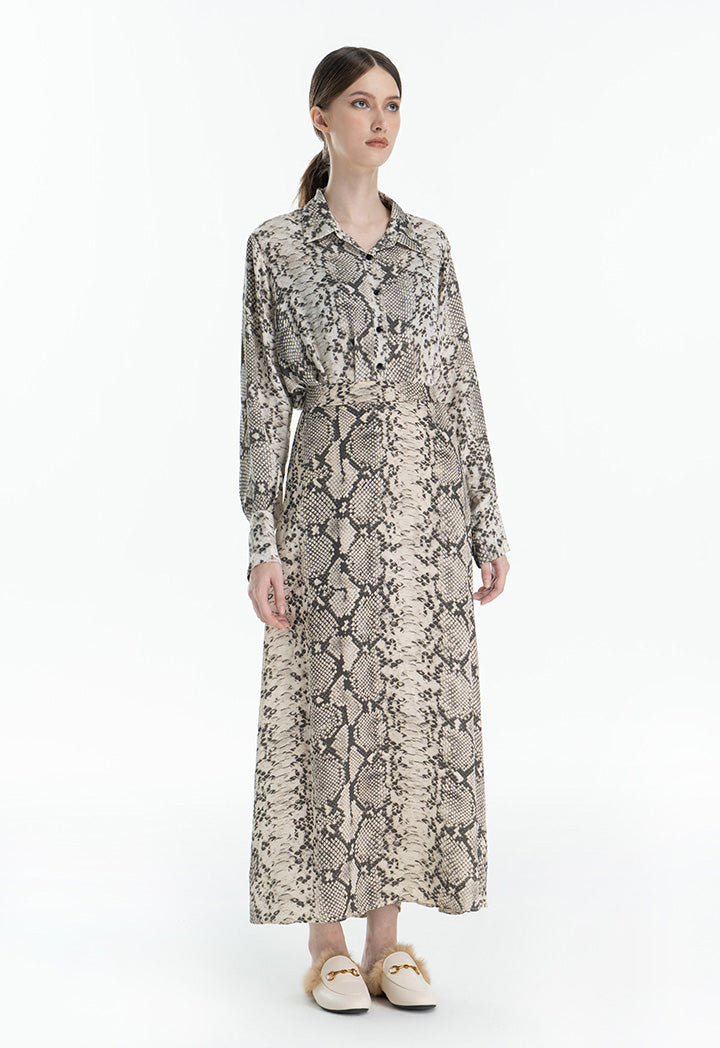 Choice All Over Snake Printed Dress Offwhite