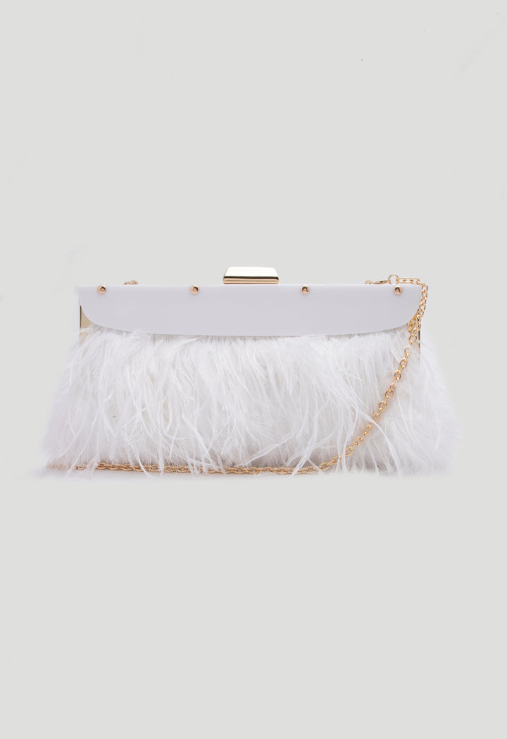 Choice Feather Trim Clutch Bag White - Wardrobe Fashion