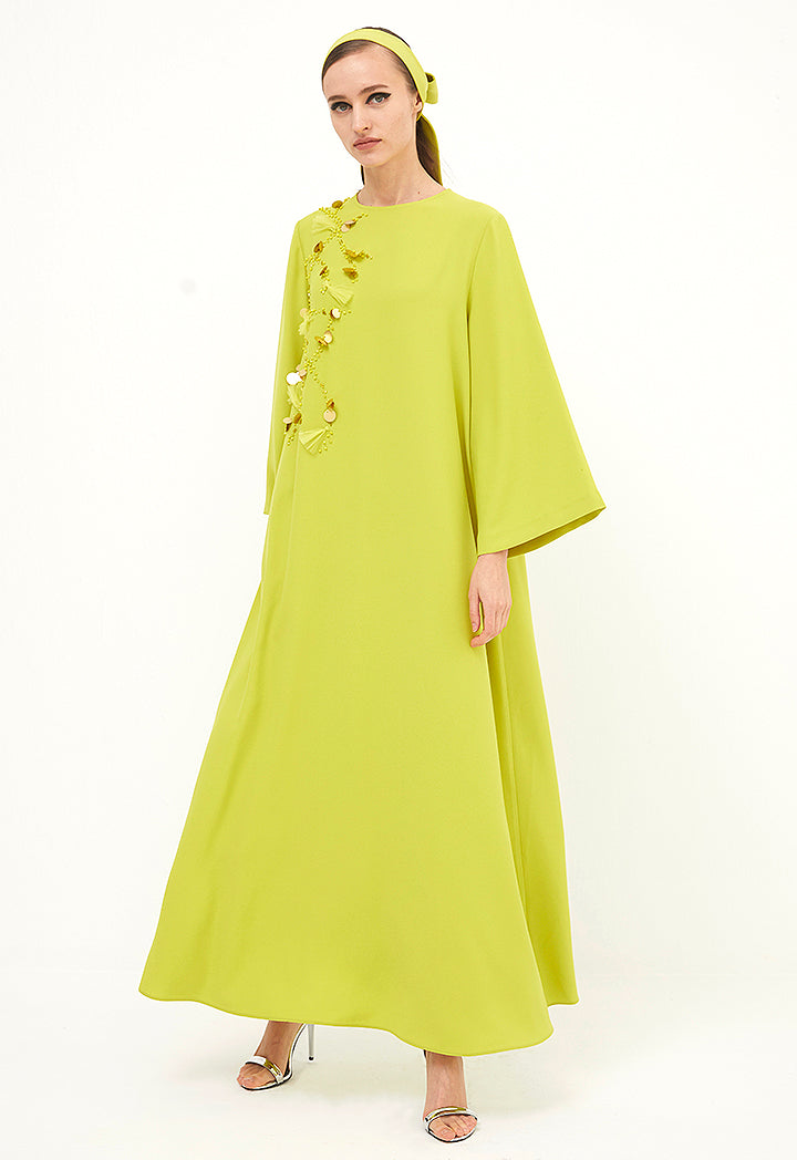 Choice Ruffled Long Dress Lime - Wardrobe Fashion