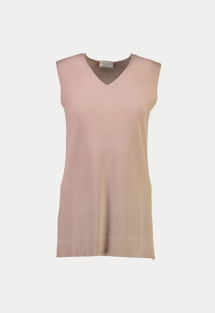 Choice Solid Color Knit Ribbed Sleeveless Blouse Taupe