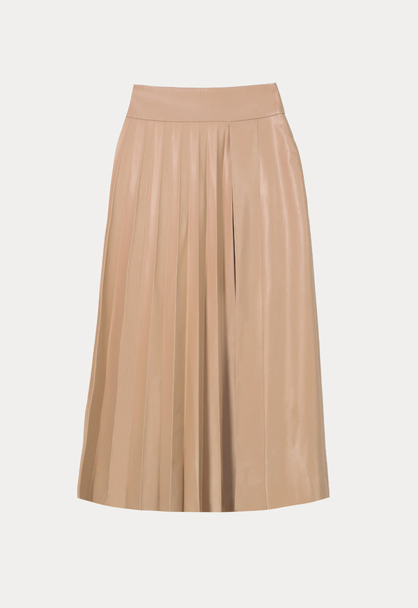 Kameya Pleated A-Line Midi Skirt Beige