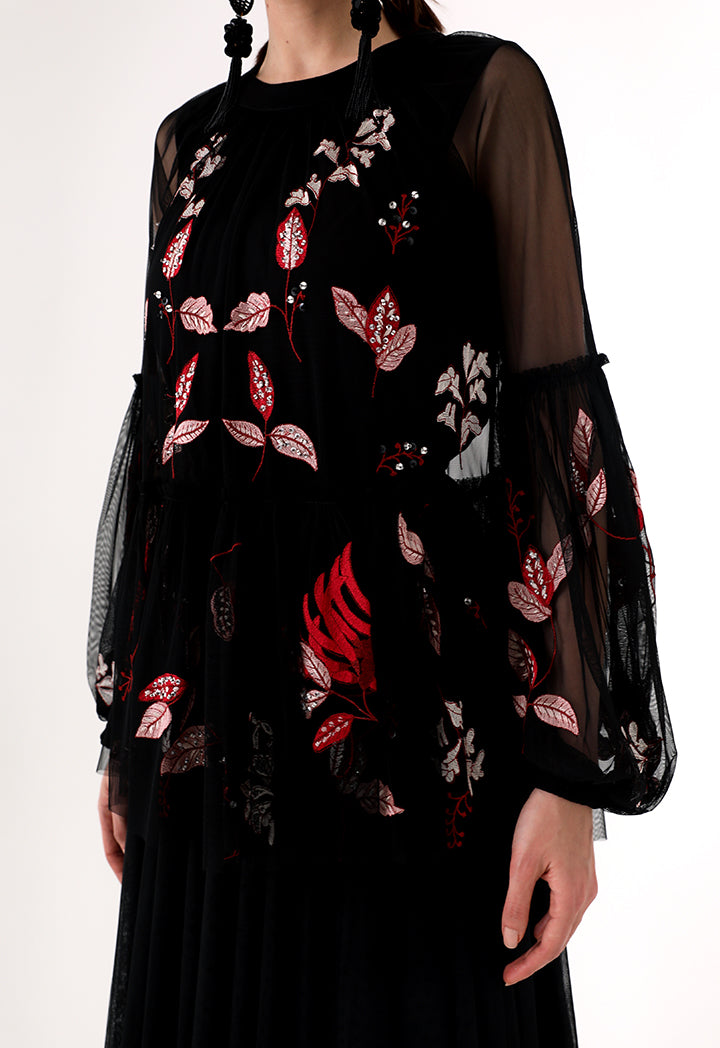 Choice Floral Embroidered Chiffon Blouse Black - Wardrobe Fashion