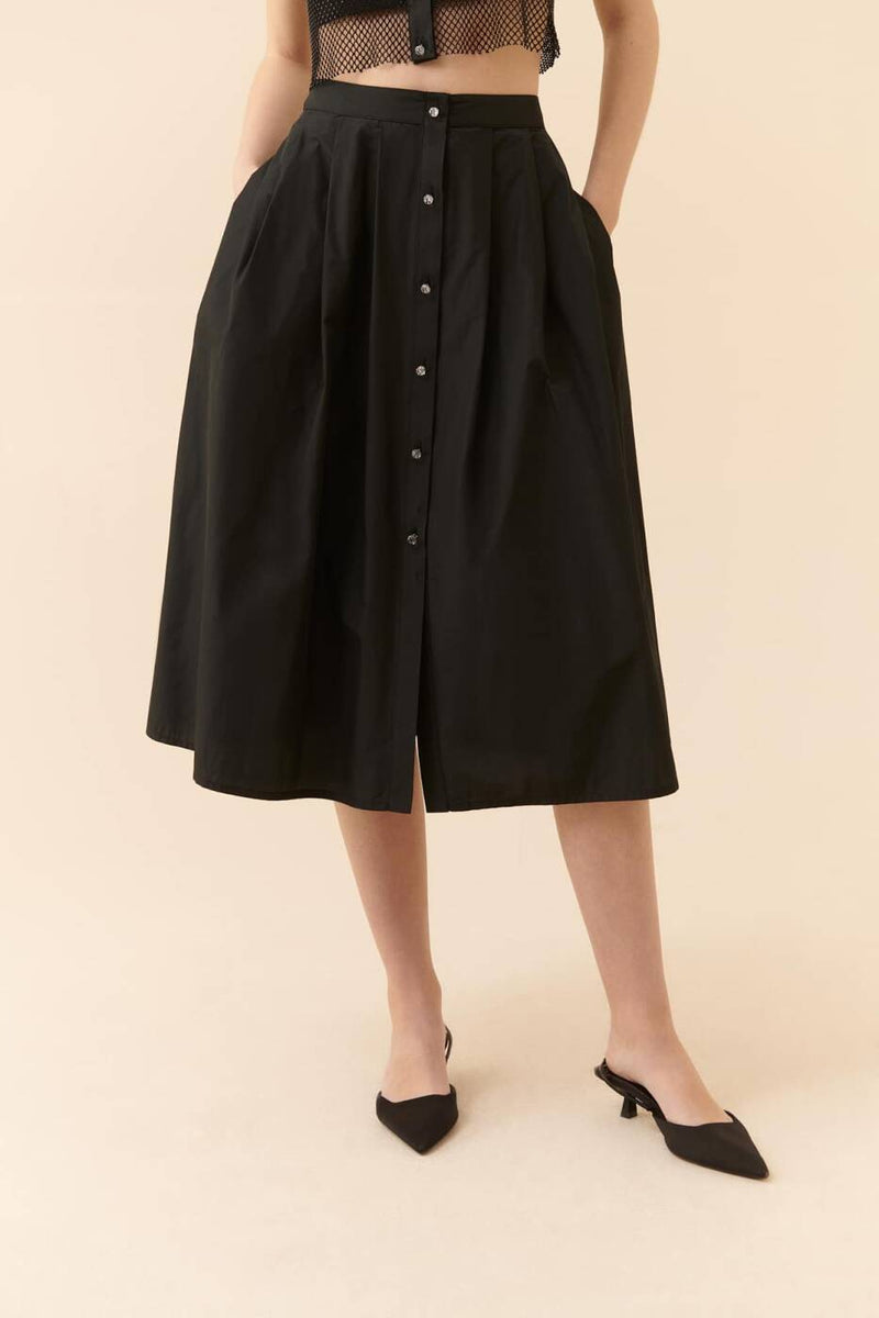 Roman Stone Buttoned Pleated Skirt Black