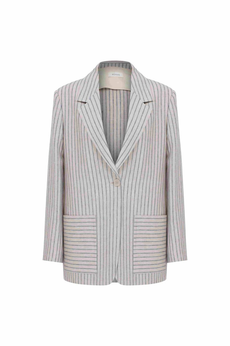 Roman Striped Pattern Linen Jacket Multi Color